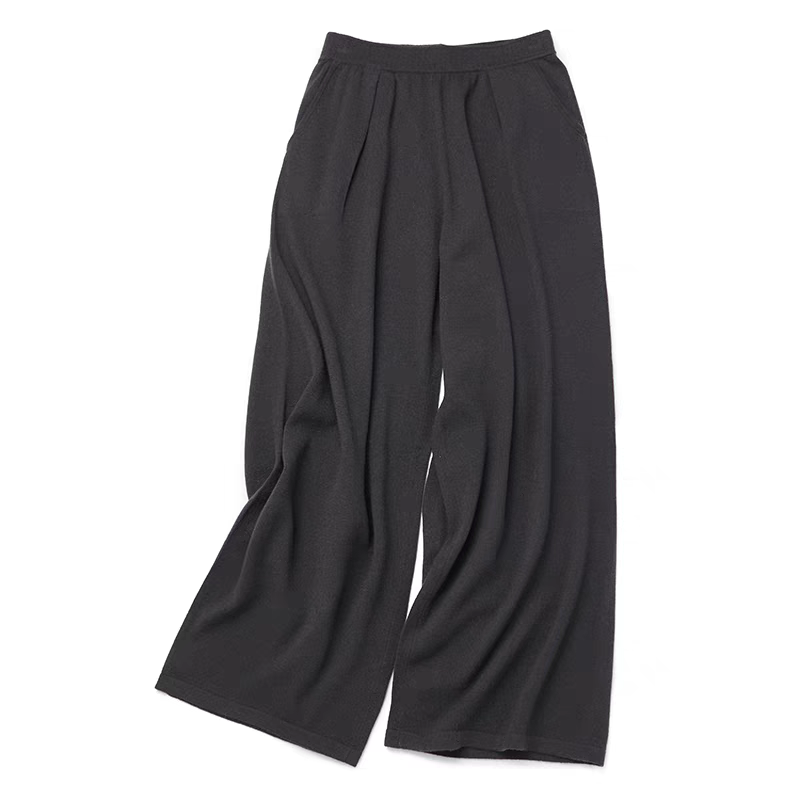 自由行 宽松超显瘦压褶阔腿山羊绒直筒裤女 高级/简约
