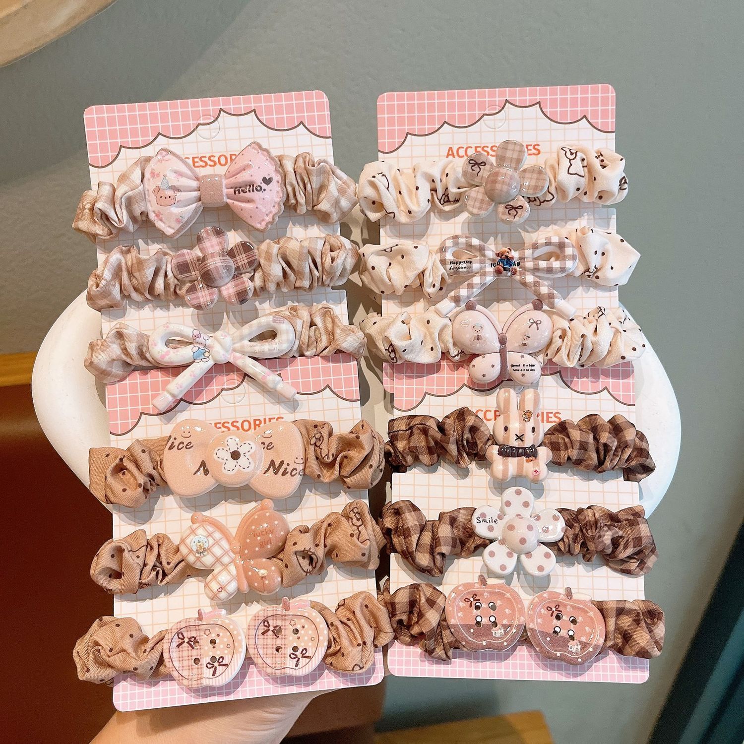 儿童韩系咖色印花小肠发圈图片