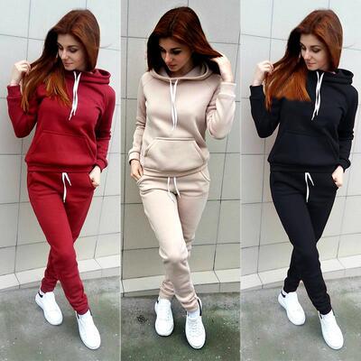 Winter women 2 piece clothes tracksuit hoodie sweater suit