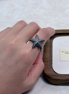 意大利进口 925银镀黑银星星戒指 专柜品质 特有凿银工艺活口A281