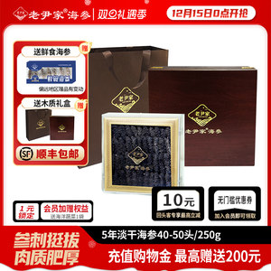 老尹家5年淡干海参深海底播刺参海参干货冬季滋补礼盒250g40-50头