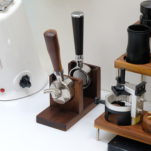 咖啡机手柄收纳座立式手柄桌面底座支架58mm无底牛角手柄通用实木