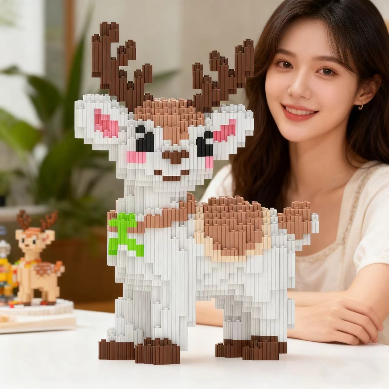 2026新款梅花鹿益智拼图积木DIY手工拼装玩具解压男女孩摆件礼物