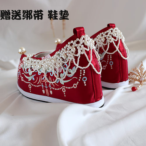 中式汉服鞋子秀禾婚鞋高跟