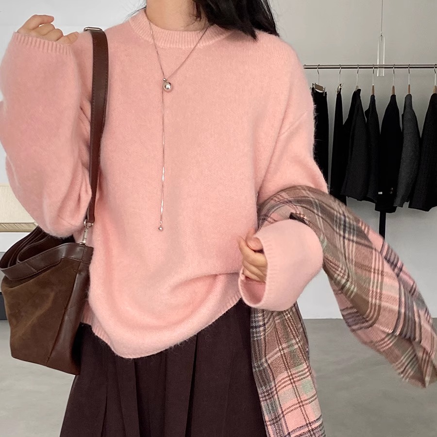 2025秋季新款慵懒风圆领针织毛衣