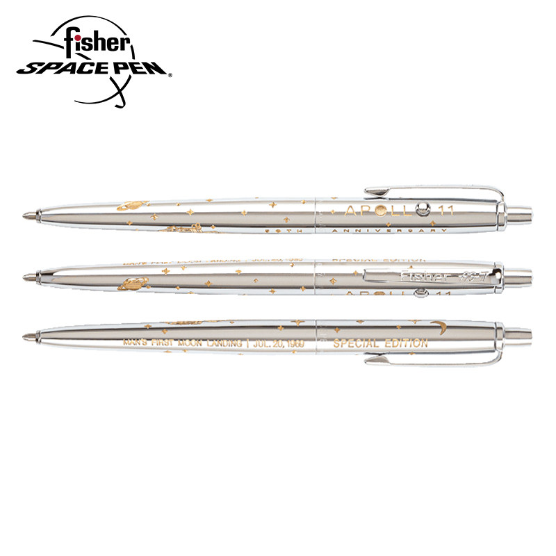 Fisher飞梭太空笔阿波罗11号纪念银色金属圆珠笔签字便携笔AG7-50