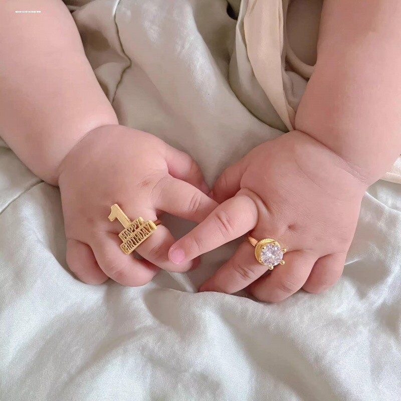 仿黄金宝宝BB戒指婴儿童满月百日宴100天仿金饰一周岁小孩初生礼