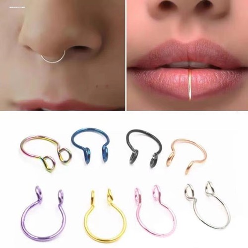 Septum ring无洞时尚潮流C形鼻环唇环假鼻圈唇夹nose钛钢穿刺男女