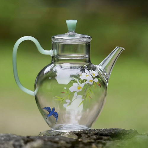 高硼硅玻璃绿茶专用泡茶壶小执壶功夫茶具带过滤花茶壶耐热公杯
