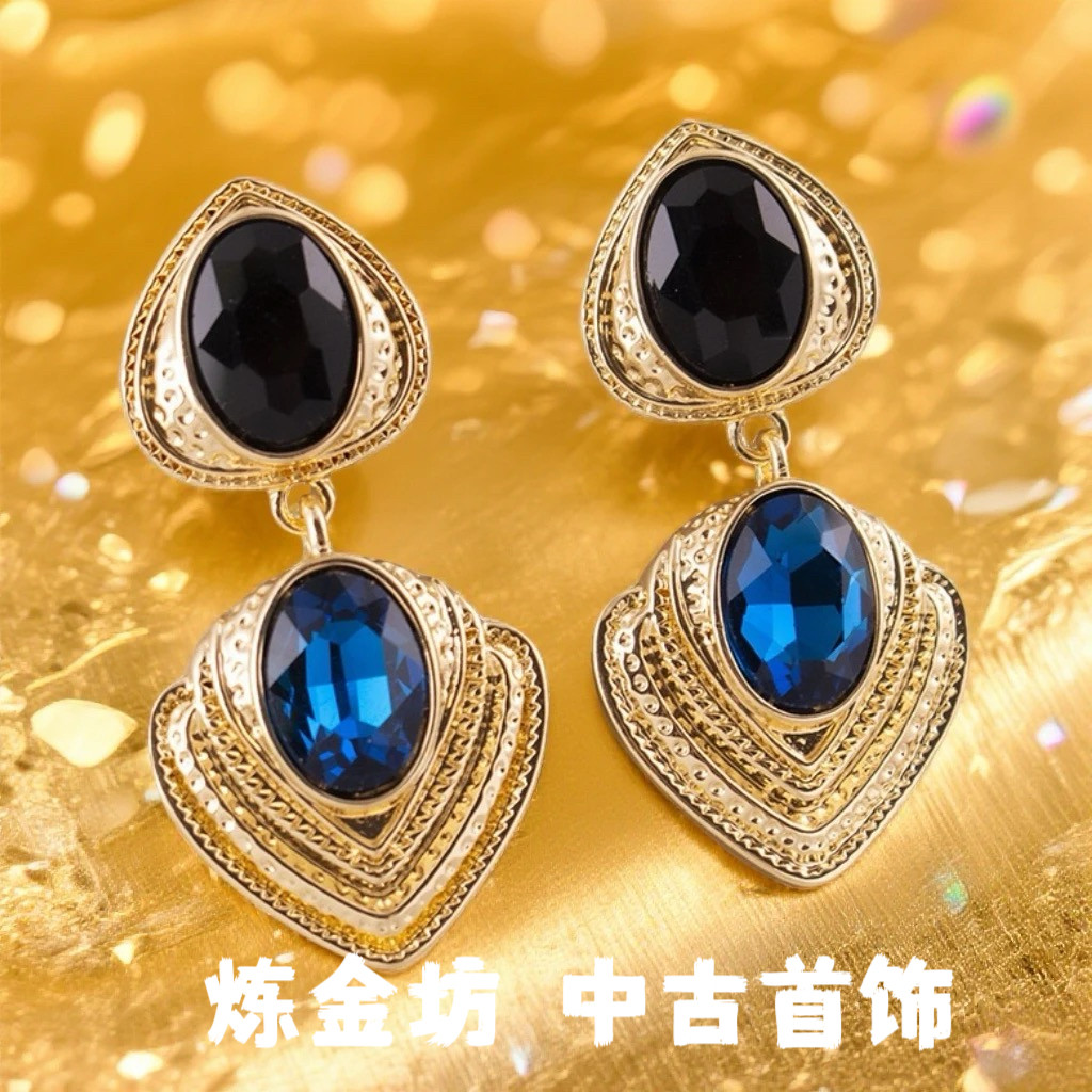 中古vintage复古高级感耳钉不对称高级感耳环复古金属耳坠女