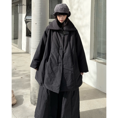 中长款翻领针织拼接棉衣棉服外套