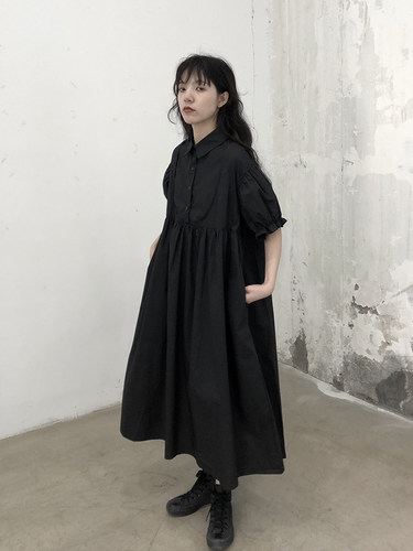 山屿暗黑风衬衫新款春夏连衣裙