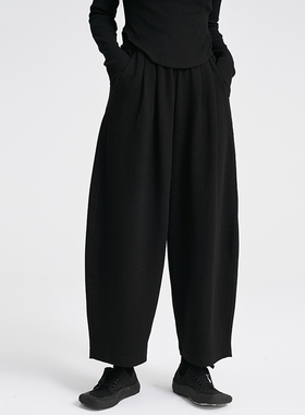 陆与山屿黑色男女直筒垂感弯刀裤子冬季阔腿加绒加厚镰刀休闲长裤