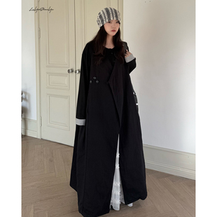 陆与山屿【月影】黑色系中长款侧边三个纽扣背带裙