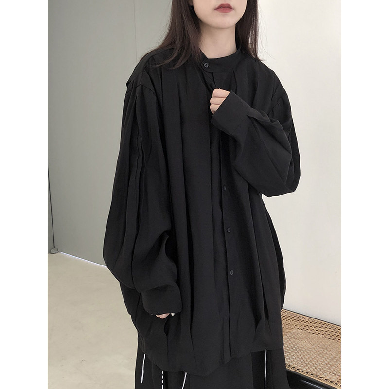 陆与山屿黑色秋季衬衫