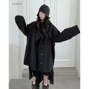 陆与山屿极简row风立领小个子廓版斜领短外套巨好看的早秋风衣女