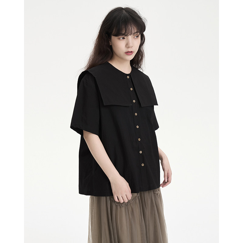 陆与山屿设计感小众女士衬衫春夏季短袖上衣宽松衬衣独特别致小衫 - 陆与山屿出品