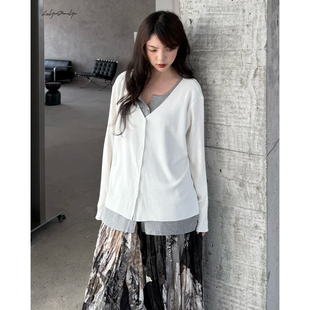 外套针织毛衫 陆与山屿 假两件撞色女士羊毛混纺开衫 系列款 沐光