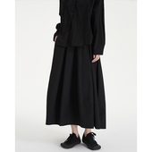 陆与山屿2025年春季 高腰半身裙子 山本暗黑裙子女士黑色垂坠感夏季