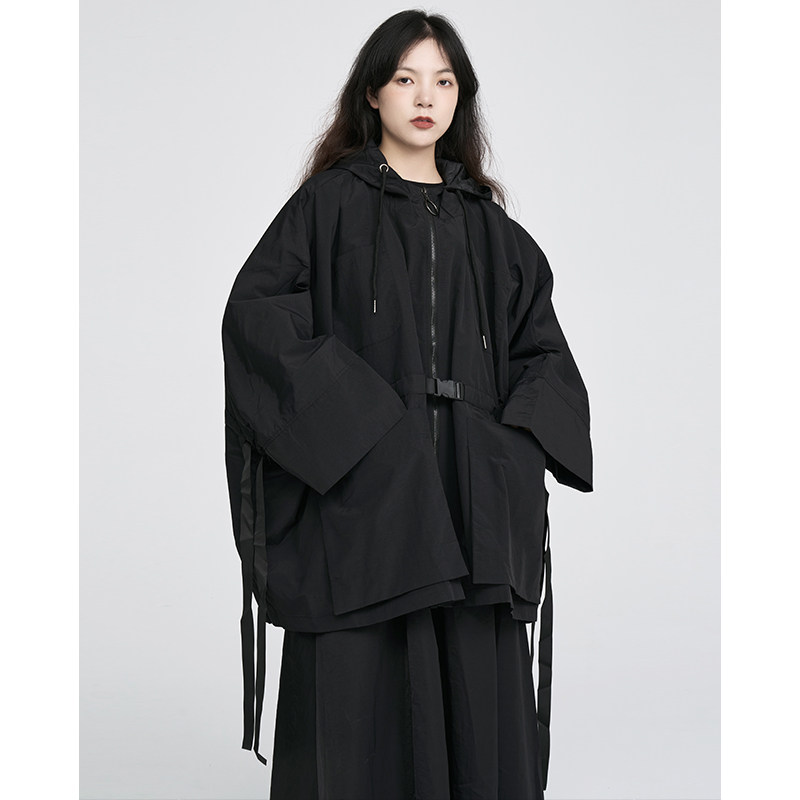 thumbnail for Lu & Shanyu Yamamoto dark design sense niche cape style shoulder trench coat autumn ladies black versatile short coat