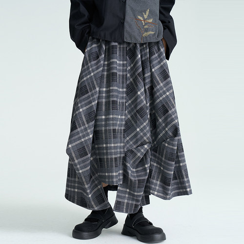 立体折角分割松紧抽绳半身裙