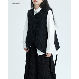 陆与山屿工艺风设计款 马甲外穿时髦洋气春秋坎肩外套 小众黑色中式