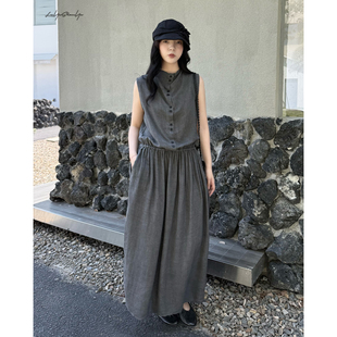 陆与山屿【清风】新品立减 苎麻天丝茧型荡领无袖背心裙连衣裙