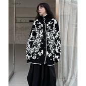 毛衣女可外穿外套 慵懒高级感显瘦黑白提花开衫 陆与山屿 费尔岛