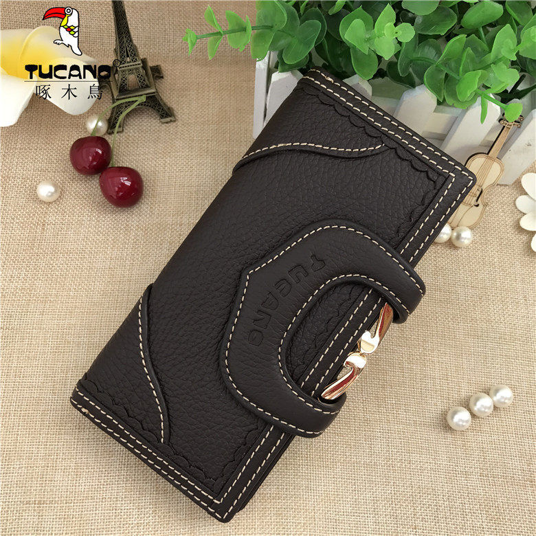 啄木鸟女钱包 新款女士钱包真皮短款钱包复古三折牛皮钱夹大容量