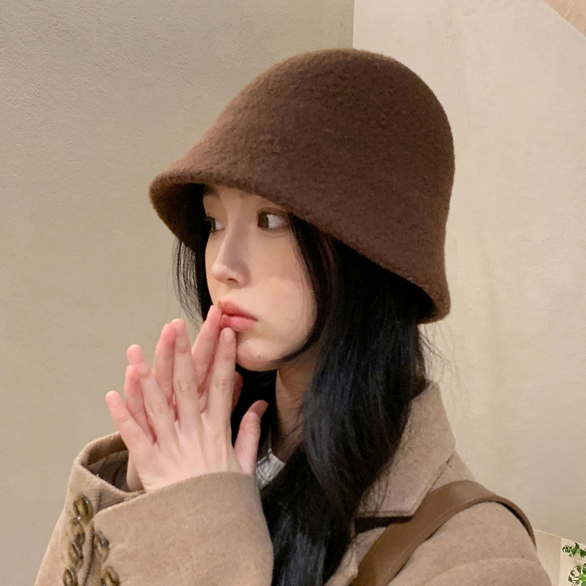 帽子女秋冬季高级感时尚百搭盆帽保暖舒适纯色显脸小渔夫帽防寒图片