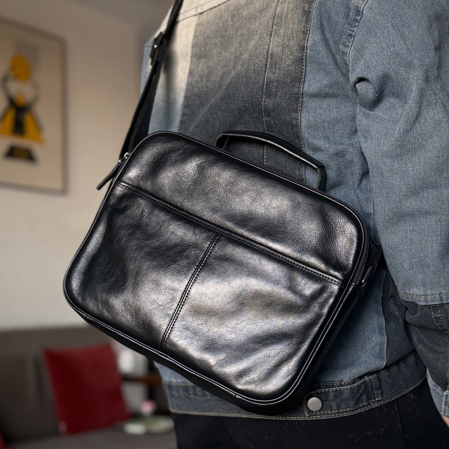 MAIWAY麦为头层牛皮单肩包横款真皮斜挎包商务休闲男包通勤邮差包