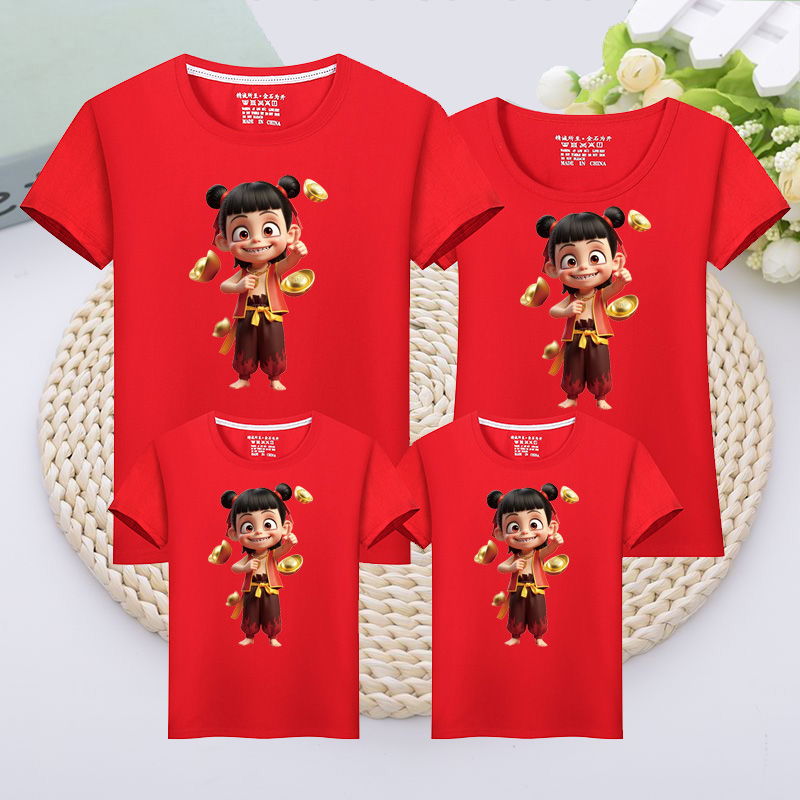 2025夏季新款哪吒闹海亲子装一家三口四口母女装上衣短袖T恤半袖