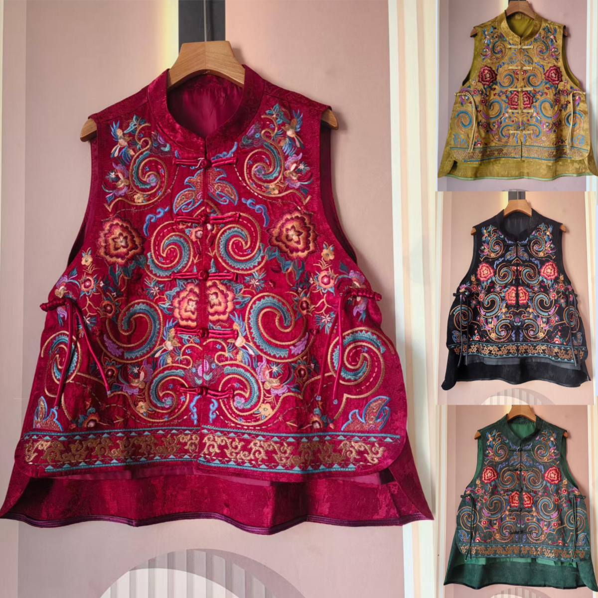 春秋民族风新中式重工刺绣马甲女无袖立领宽松显瘦减龄上衣马夹