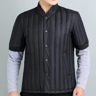 羽绒服中老年羽绒半袖爸爸男士短袖坎肩加大立领护肩马甲白鸭绒