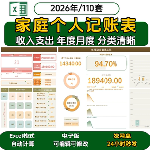 家庭记账本Excel电子版个人日常收支明细表月度年度报表自动生成