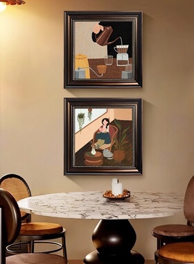 小众艺术挂画中古美拉德餐厅装饰画复古高级感情侣客厅壁画