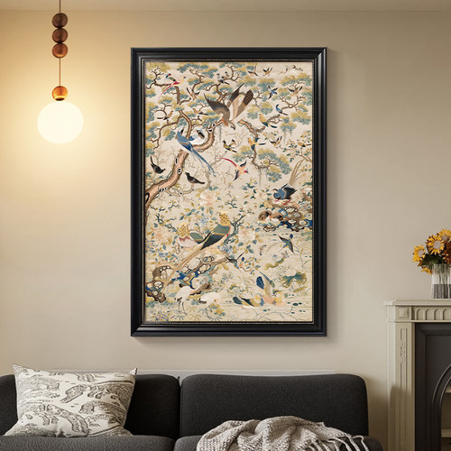 花鸟祥和图中古风客厅装饰画