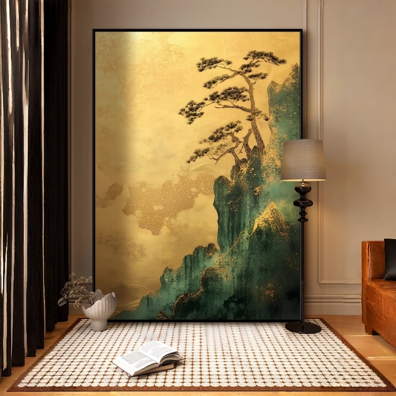 《迎客松》中古风松树客厅大气轻奢高级感装饰画古典艺术玄关挂画图片