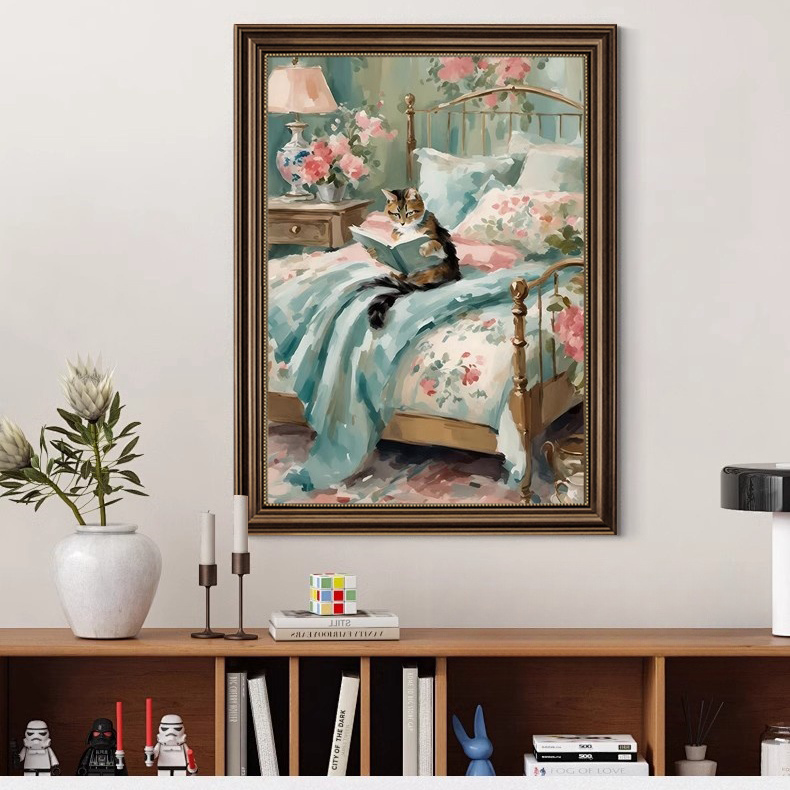 法式治愈系动物挂画美式复古乡村卧室儿童房装饰画萌趣客厅餐厅画图片