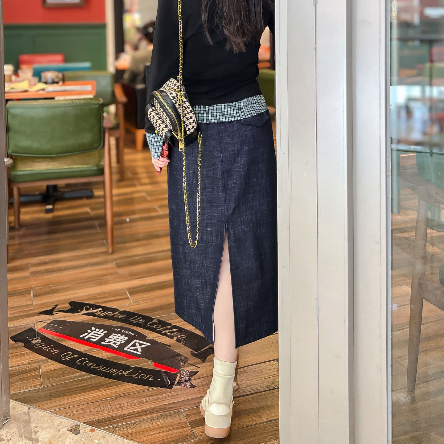 牛仔蓝半身裙女春夏新款中长款高腰开叉宽松显瘦休闲口袋直筒裙子