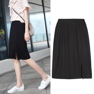 黑色半身裙女夏季薄款高腰开叉直筒裙宽松休闲半裙显瘦百搭一步裙