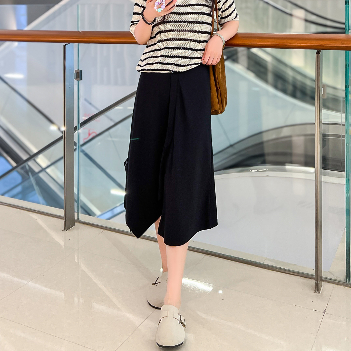 黑色不规则半身裙女夏季中长款高腰开叉设计感小众遮胯显瘦a字裙