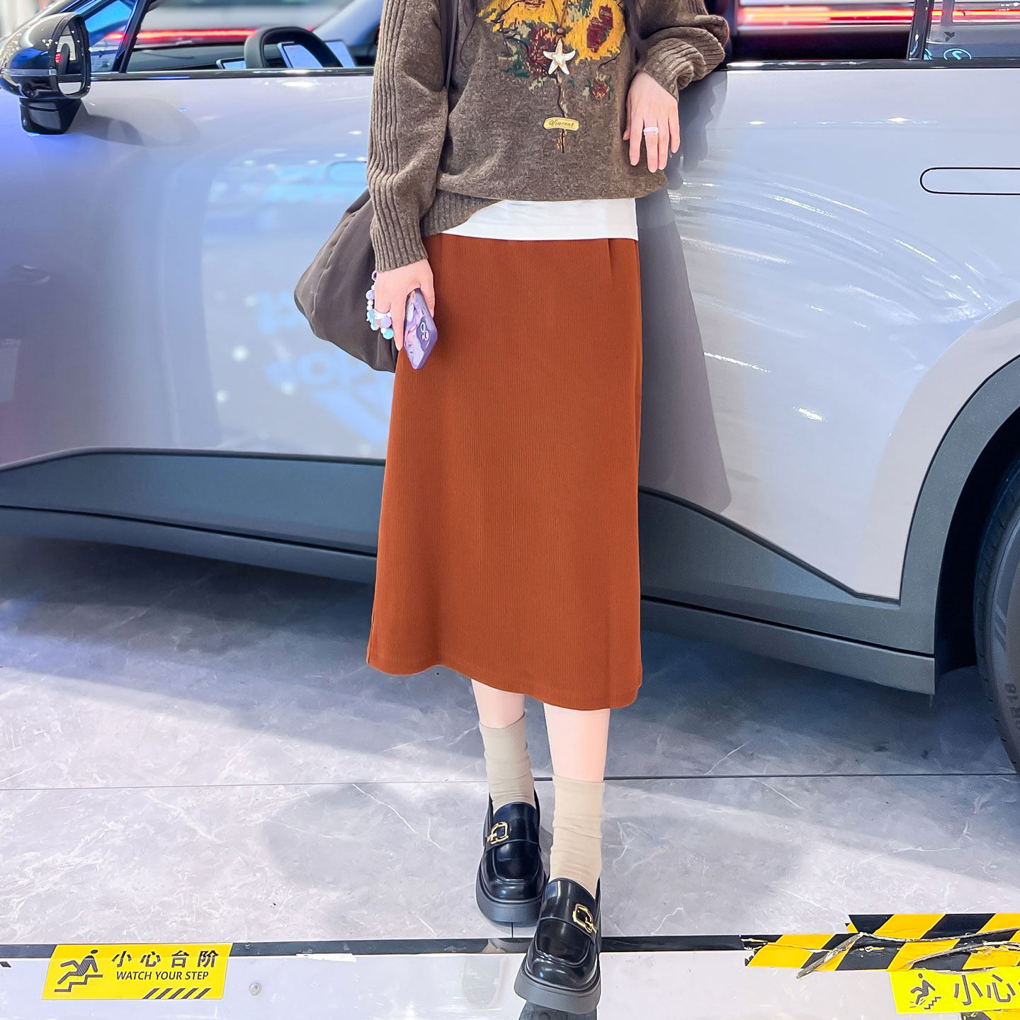 直筒半身裙女春秋中长款小个子高腰显瘦百搭宽松大码灯芯绒休闲裙