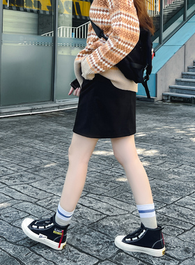 毛呢短裙女秋冬小个子半身裙高腰短款松紧腰显瘦百搭休闲打底裙