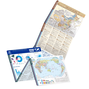 【2张12面】2025年中国地图和世界地图桌面速查书包版 约70*28.5cm学生复习用图 政区地形地理旅游历史地图 历史年表事件速记
