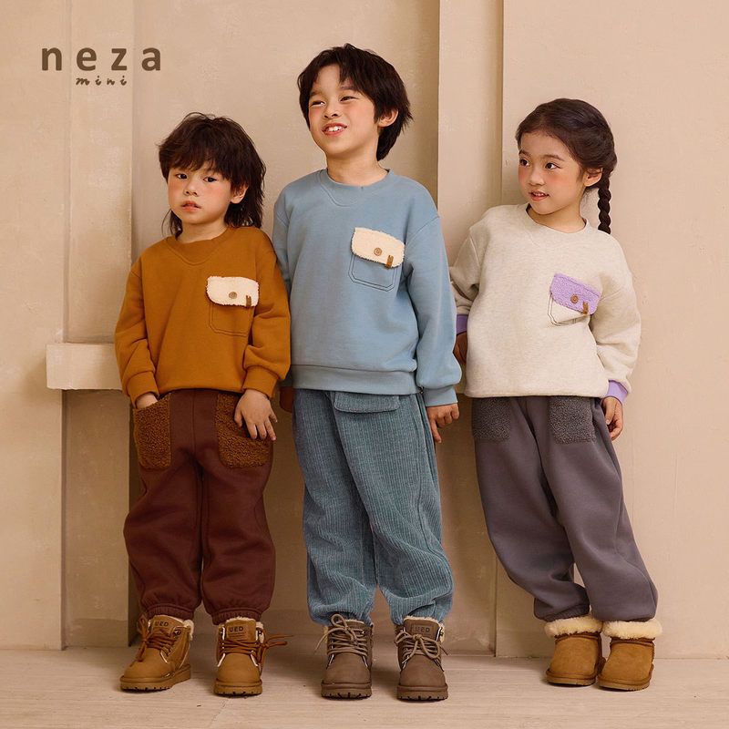 neza儿童裤子秋冬季套装男童卫衣保暖加绒女童裤子运动裤宝宝衣服