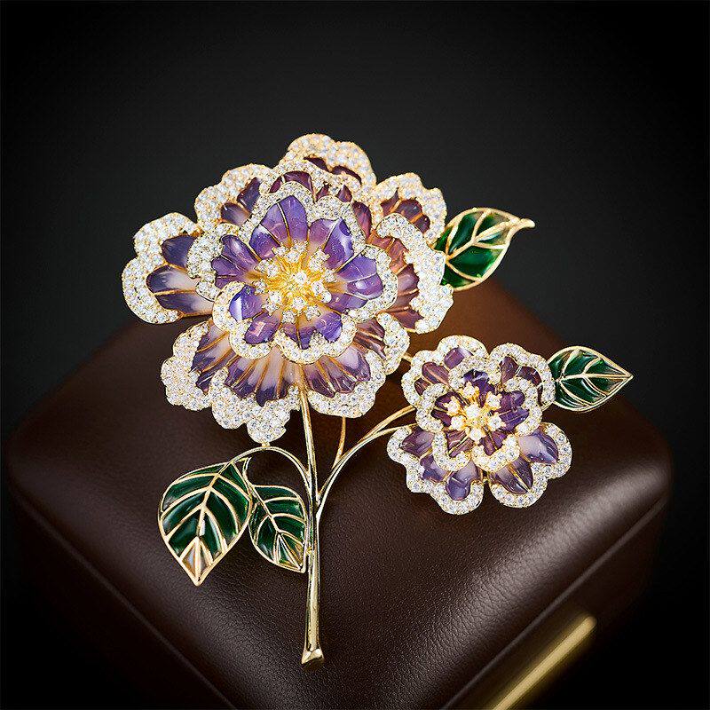 胸花优雅配饰外套胸针轻奢奢华女大气西装晚宴珐琅国风牡丹花锆石