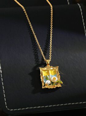 diy油画风花瓣项链吊坠毛衣链坠