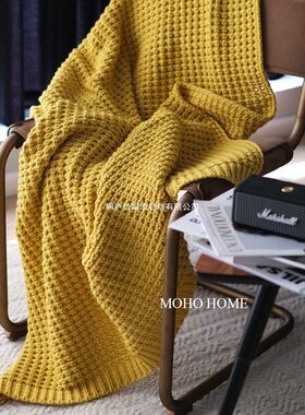 秋冬欧式沙发春秋北欧风姜黄色毛毯单人休闲毯新款民宿搭巾装饰