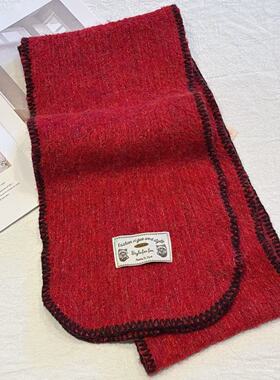 油画感中古黄色围巾女2025年秋冬新款手工仿羊绒保暖加厚锁边围脖